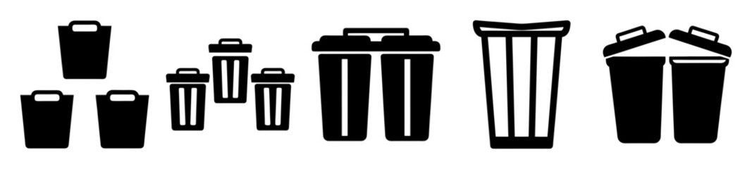 Black and White Depiction of Various Trash Cans and Recycling Bins
