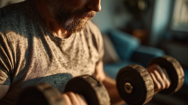 Home Workout Area with Wheelchair User Focusing on Dumbbell Exercises