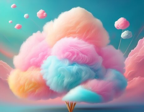 colorful cotton candy in soft pastel color background generative ai