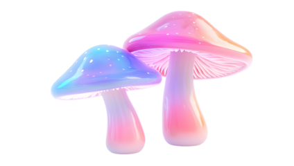 Two colorful mushrooms with a blue and pink center