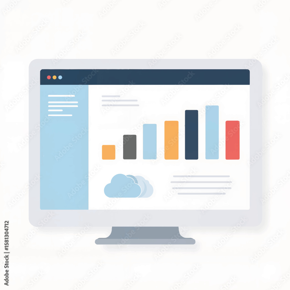 Poster computer screen displaying analytics dashboard with bar charts