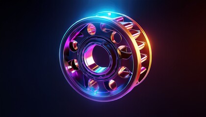 glowing gradient camshaft rotating on black background