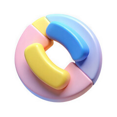 Abstract colorful geometric shape resembling a ring with curved elements isolated on transparent background