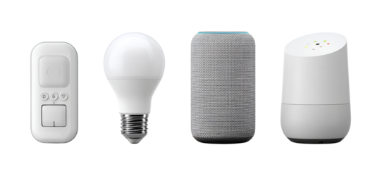 A set of four different types of smart home devices isolated on transparent background 