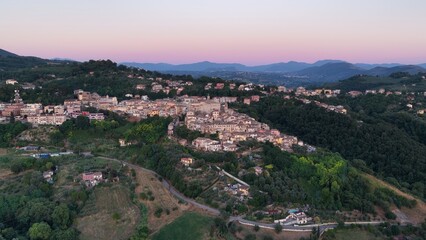 Fototapeta premium Poggio Mirteto, piccolo borgo medievale della regione lazio nel cuore della Sabina, in provincia di Rieti, Italia. Vista aerea