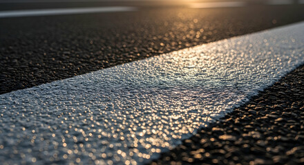 Highway Surface With Dividing Line At Sunset For Road Infrastructure