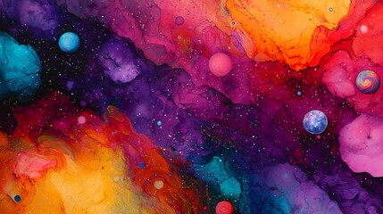 Colorful nebulae with planets and stars