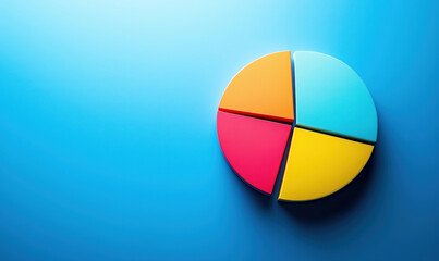 Colorful pie chart on blue background representing data visualization and analysis.