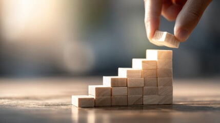 Hand stacking wooden blocks to create steps