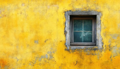 Aged yellow wall with small window