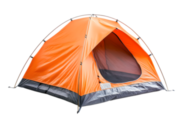 A large orange tent with a black pole sticking out of it
