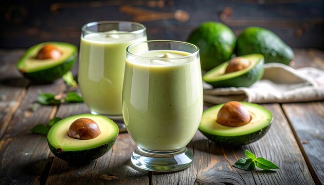Vietnamese Avocado Shake Smoothie  Sinh Tố Bơ in Retro Glassю Traditional Vietnamese Dessert