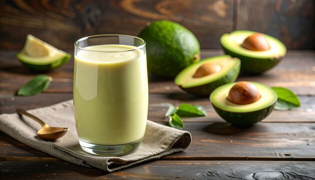 Vietnamese Avocado Shake Smoothie  Sinh Tố Bơ in Retro Glassю Traditional Vietnamese Dessert