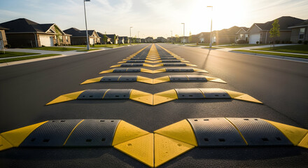 Neighborhood street with speed bumps ensuring safety and slower traffic flow for residents