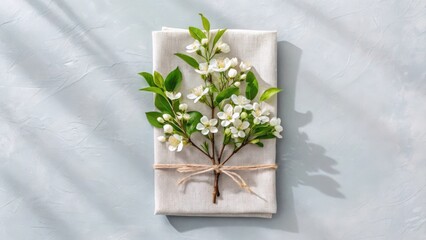 White flower bouquet of snowdrops on a wooden table in spring