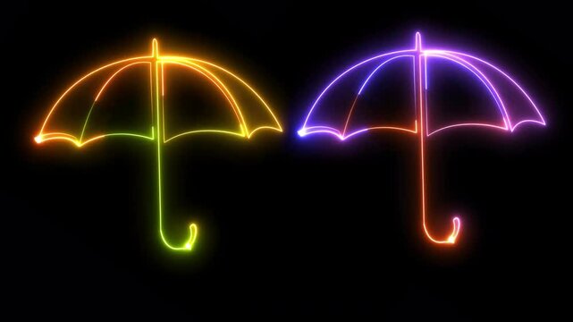 umbrella and rain drops an icon used to shelter from the rain in a picture with a neon theme