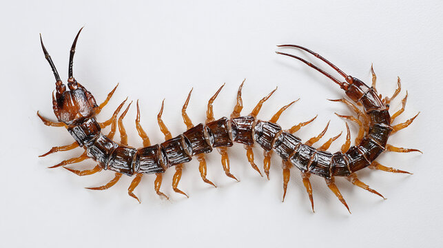 Giant centipede (Scolopendra species) in top view high-res studio shot, isolated on tranparent background 