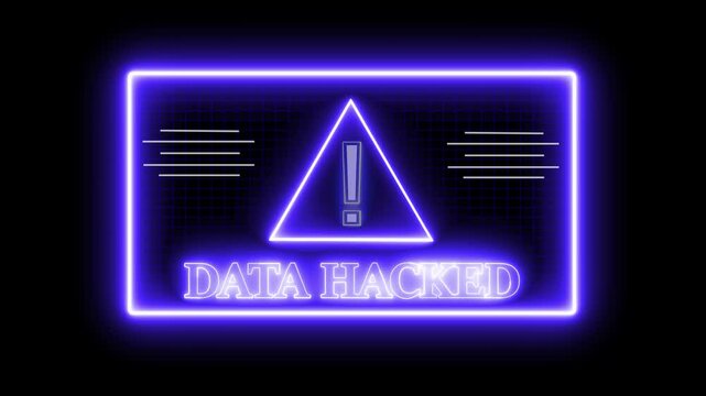 Data Hacked Warning Alert Screen Blinking glitch Error Animation. Virus, cyber attack, malware. hacked privacy data being hacked. Internet technology threat. Data Breach computer hacking warning icon 