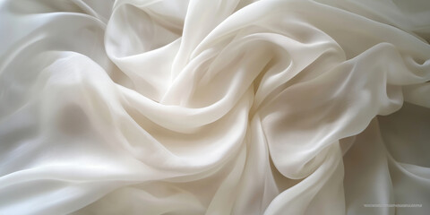 Fototapeta premium Soft white chiffon fabric draped elegantly with delicate texture and flow.