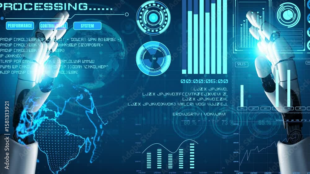 Poster ai artificial intelligence drives data analytics with predictive models, smart dashboards, and virtu