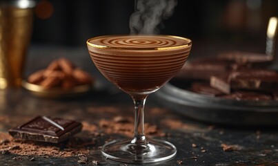Warm Chocolate Beverage in a Coupe Glass With Gold Rim