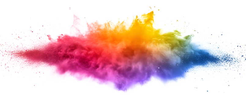 A colorful explosion of smoke and dust is depicted in the image
