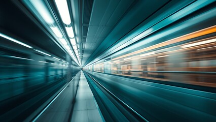Fototapeta premium An abstract urban transit scene with dynamic motion blur and cool metallic tones.