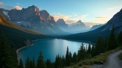 Stunning Majestic Mountain Landscape with Snow-Capped Peaks and Clear Blue Sky in Scenic Wilderness

