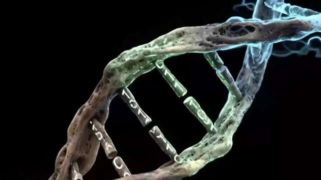 A breathtakingly detailed, hyper-realistic photographic image of a single, continuous DNA double helix, vertically segmented into three distinct sections within one unified spiral structure