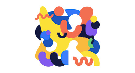 Colorful Abstract Geometric Shapes with Curved and Circular Forms on White Background
