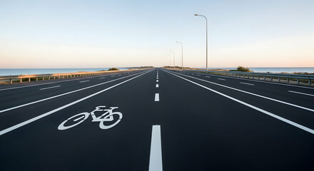 Fototapeta premium Scenic Coastal Highway With Bicycle Lane At Sunset Offers Serene Travel Experience
