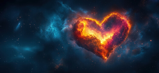 heart-shaped nebula glowing in vibrant colors against cosmic background.