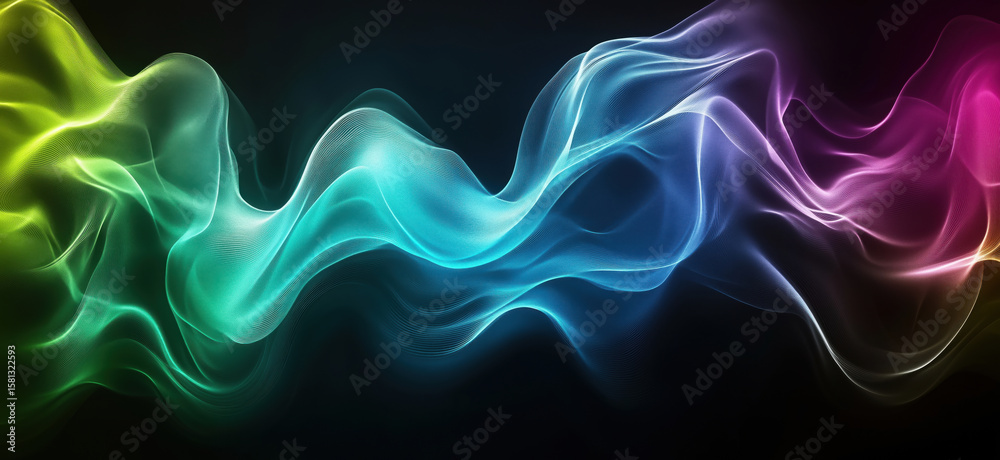Poster colorful abstract wave patterns with smooth gradients and flowing lines.