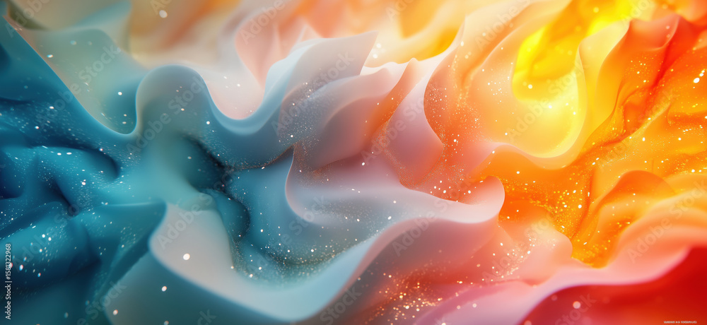 Poster colorful abstract wave patterns with glowing elements and soft textures.