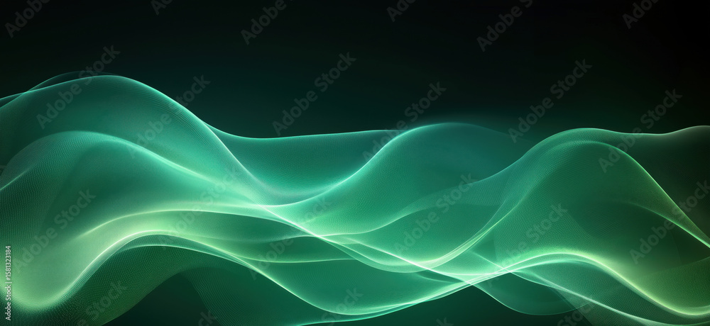 Poster abstract green wave patterns creating a serene and modern background design.