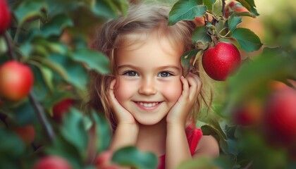 Happy Little Girl Enjoying Organic Red Apples In An Apple Orchard: A Fun Experience For Children'S Health And Joy.