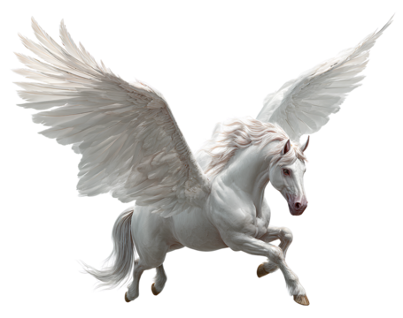 Flying White Pegasus with Spread Wings, Transparent Background - Powered by Adobe
