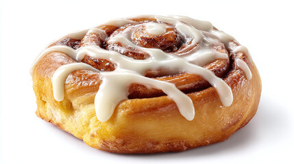 Cinnamon roll with creamy icing drizzle, isolated on tranparent background 
