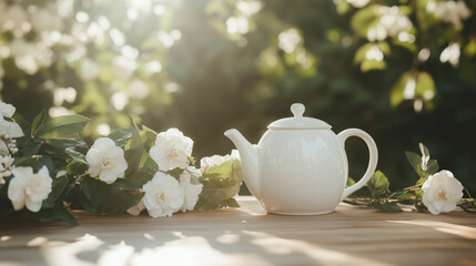 bridgerton tea party outdoors under blossoming arbor