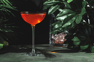 Bright orange cocktail with mezcal, bitters, yellow liqueur, and lime juice