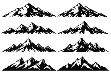 Set of 8 Black and White Mountain Silhouettes