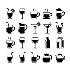 Vector collection of various drinks beverages alcohol juice tea coffee and water