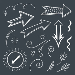 Chalk Line Movement Elements Vector Hand Drawn Doodle Arrows Sparkles Motion Icons