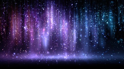 Vertical Light Trails With Glitter Particles On Dark Background