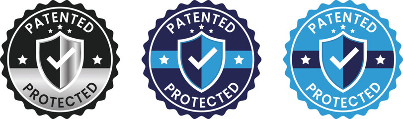 patented and intellectual property icon set,  Patent Applied logo, vector badge, stamp, and label illustrations for innovation protection, legal design, and tech branding use.
