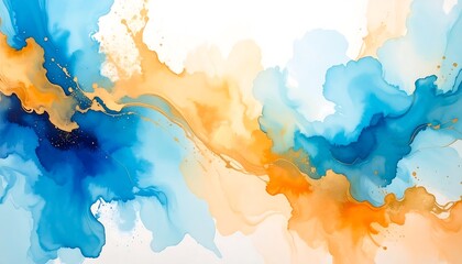 Abstract ink painting with flowing colors
