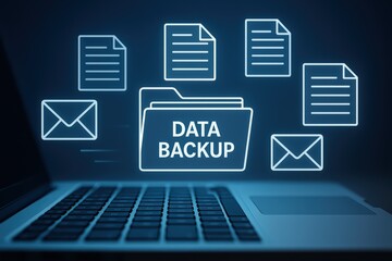 Data Backup Concept With Icons Over Laptop