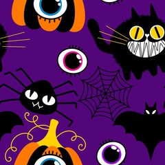 Fototapeta premium Halloween animals seamless cats pattern for wrapping paper