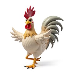 Cartoon Rooster Figurine Standing on White Background
