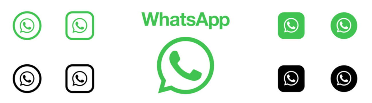 WhatsApp logo icon vector set 2025. Square, Round, Circle, outline styles.